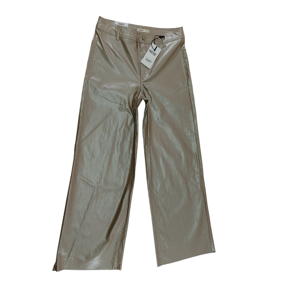 OAT New York Metallic Champagne High Rise Wide Leg Pants S 10/30 Metallic Coated